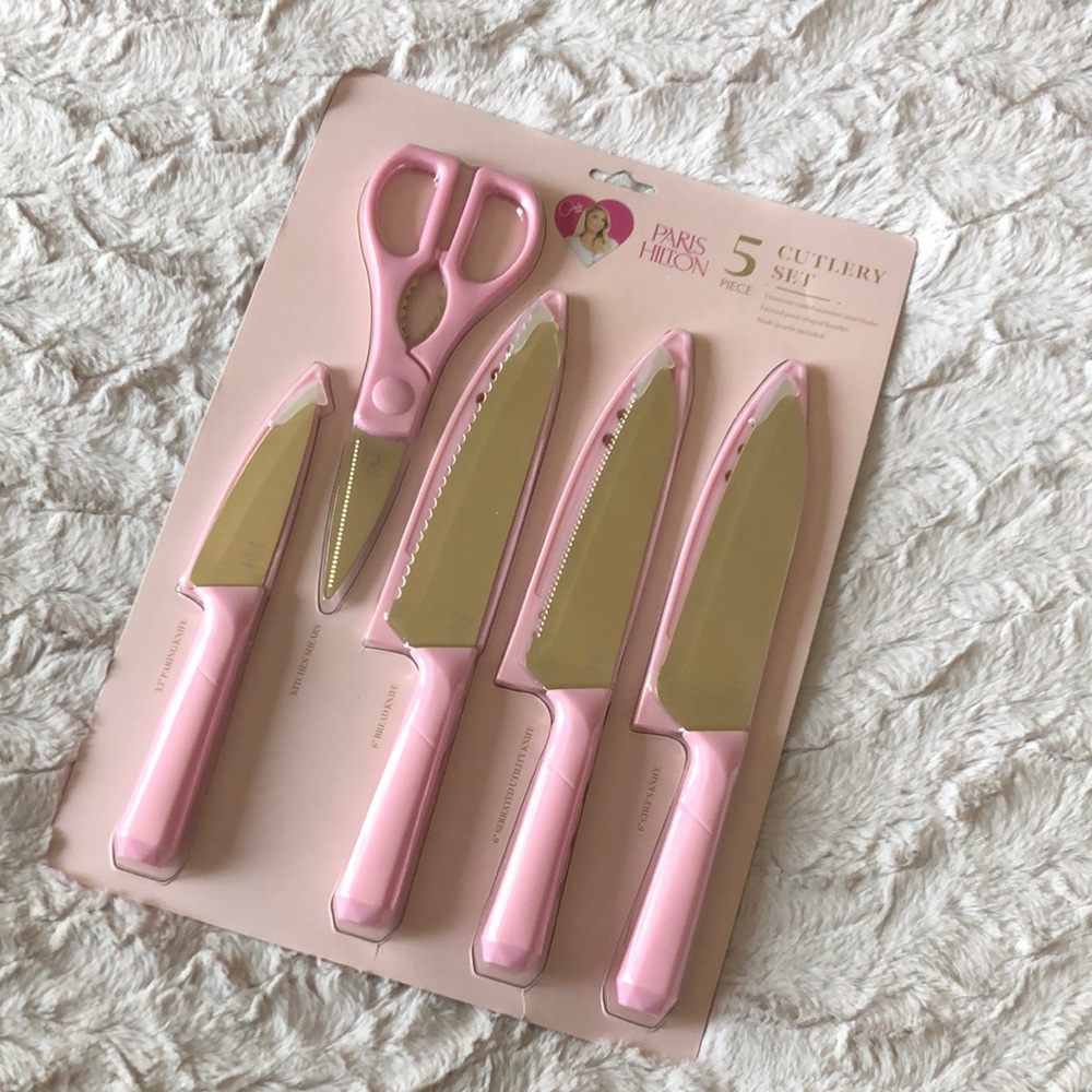 Paris Hilton Pink 5-Piece Kitchen Knife and Scissors Set